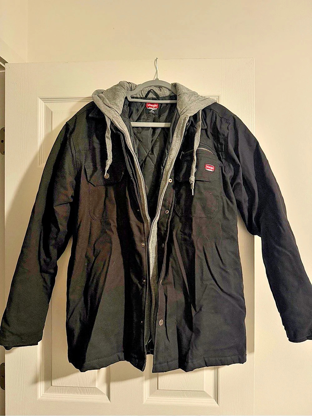 Wrangler Workwear Men's Quilted Lined Work Shirt Jacket with Hood Workwear